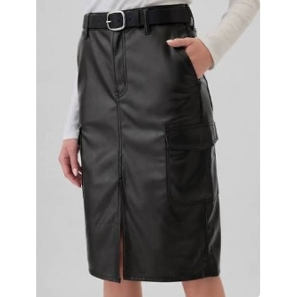 Gap Denim Black Faux Leather Cargo Midi Skirt Womens Size 8/29 New 516840-00-1